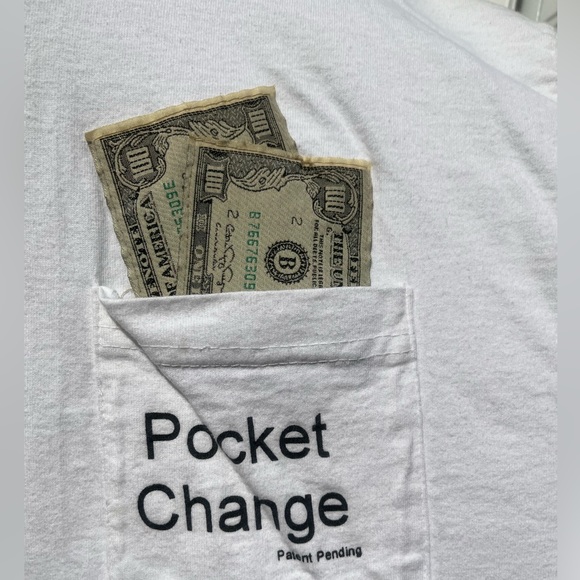 VTG 80s XL cotton white tee by house of Gabrielle money —pocket change $ graphic - Picture 1 of 8